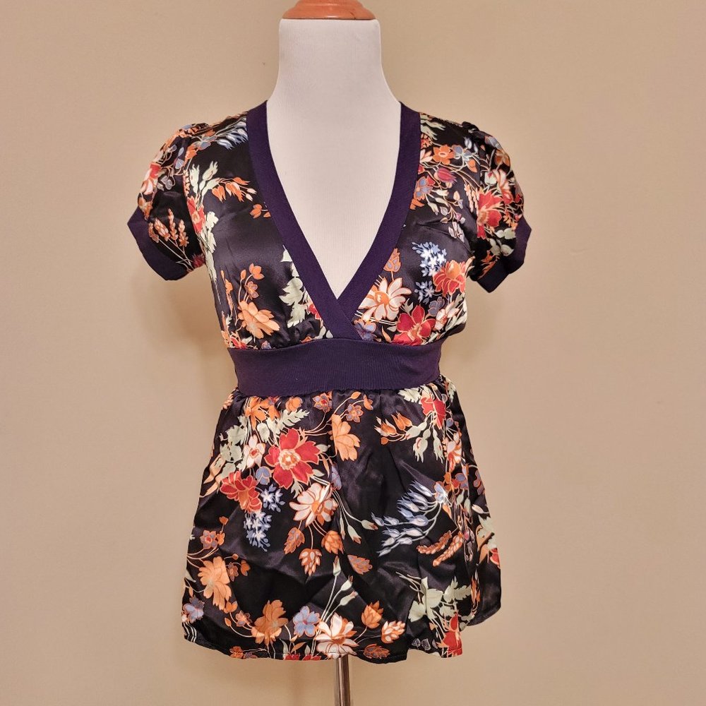 Anthropologie sill kimono top black floral size P